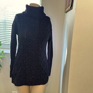 NWT Land’s End Women's Cable Knit Sweater Navy Blue Size Small Cowl Neck Style